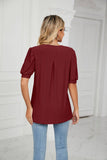Solid Color V-Neck Bubble Sleeve Loose Fit Summer Top for Women