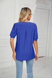 Solid Color V-Neck Bubble Sleeve Loose Fit Summer Top for Women
