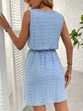 Sleeveless Eyelet Dress Square Neck Drawstring Summer