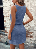 Sleeveless Eyelet Dress Square Neck Drawstring Summer