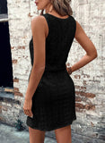 Sleeveless Eyelet Dress Square Neck Drawstring Summer