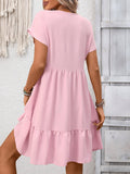 Summer Ruffle Hem Dress with Flattering V Neck Casual Style