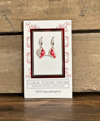 Carol Young Silver - Cardinal on Branch Jewelry/Disk Earrings WIRE Jewelry