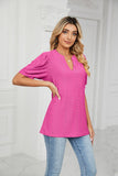 Solid Color V-Neck Bubble Sleeve Loose Fit Summer Top for Women