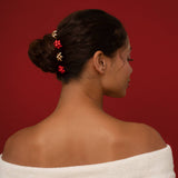 KITSCH - Metal Gift Bow Bobby Pins 4pc Set - Red & Gold