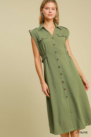 Sleeveless Button Down Midi Dress
