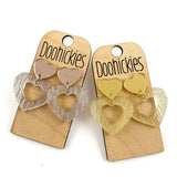 Shimmer Rain Double Cut Out Heart Acrylic Dangles Valentines Earrings