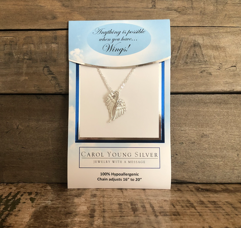 Carol Young Silver - Angel Wings Necklace/Petite, Silver Tone on CARD/Jewelry