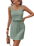 Sleeveless Eyelet Dress Square Neck Drawstring Summer