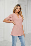 Solid Color V-Neck Bubble Sleeve Loose Fit Summer Top for Women