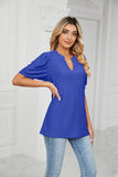 Solid Color V-Neck Bubble Sleeve Loose Fit Summer Top for Women