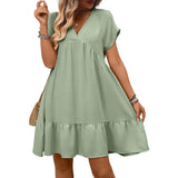 Summer Ruffle Hem Dress with Flattering V Neck Casual Style