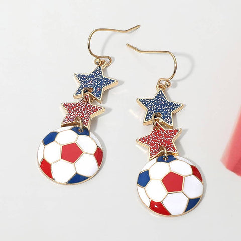 Sensibling Corp. - Mexico Glittered Double Star Soccer Ball Drop Earrings