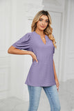 Solid Color V-Neck Bubble Sleeve Loose Fit Summer Top for Women