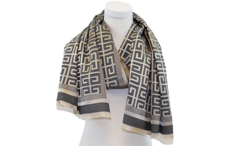 GREY PASHMINA GOLD PRINT