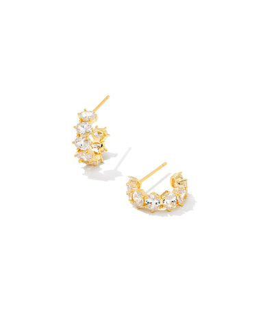 CAILIN CRYSTAL HUGGIE EARRINGS GOLD METAL WHITE CZ