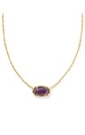 ELISA BAMBOO FRAME SHORT PENDANT NECKLACE GOLD DARK PURPLE AMETHYST