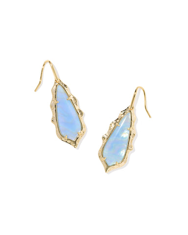 ADRIANA SCALLOP FRAME DROP EARRINGS GOLD SKY BLUE IRIDESCENT ABALONE