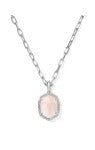 DAPHNE PAVE FRAME SHORT PENDANT NECKLACE SILVER ROSE QUARTZ