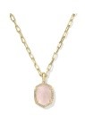 DAPHNE PAVE FRAME SHORT PENDANT NECKLACE GOLD ROSE QUARTZ