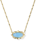 ELISA SCALLOP FRAME SHORT PENDANT NECKLACE GOLD SKY BLUE IRIDESCENT ABALONE