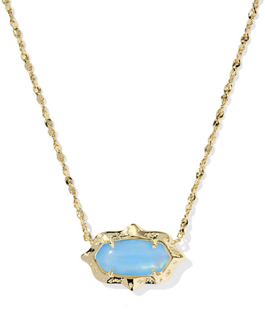 ELISA SCALLOP FRAME SHORT PENDANT NECKLACE GOLD SKY BLUE IRIDESCENT ABALONE