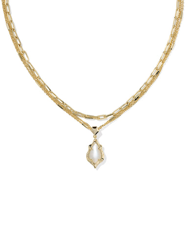 ADRIANA SCALLOP FRAME MULTI STRAND NECKLACE GOLD NATURAL MOTHER OF PEARL