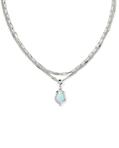 ADRIANA SCALLOP FRAME MULTI STRAND NECKLACE SILVER SEA GREEN CHRYSOCOLLA