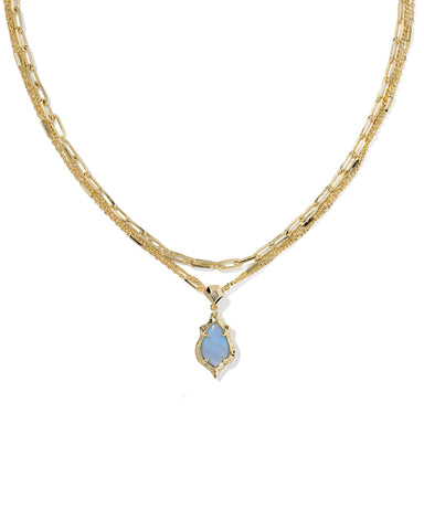 ADRIANA SCALLOP FRAME MULTI STRAND NECKLACE GOLD SKY BLUE IRIDESCENT ABALONE
