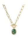 DAPHNE LINK AND CHAIN NECKLACE GOLD BRONZE VEINED GREEN MALACHITE