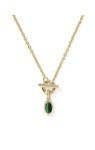 MINI ELISA TOGGLE SHORT PENDANT NECKLACE GOLD GREEN TIGERS EYE