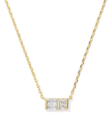 JAMIE SHORT PENDANT NECKLACE GOLD WHITE CZ