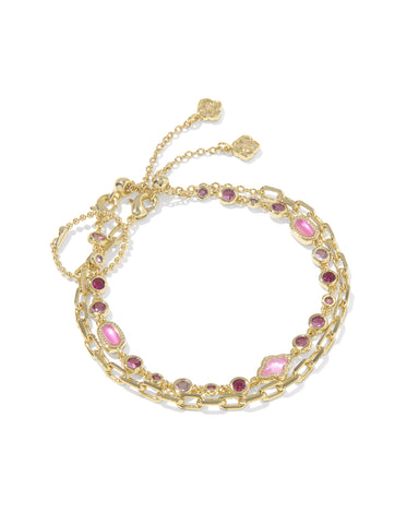 MINI ELISA ABBIE SET OF 2 DELICATE CHAIN BRACELETS GOLD PINK MIX