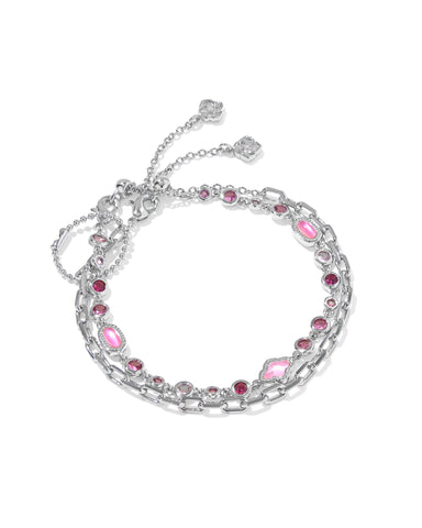 MINI ELISA ABBIE SET OF 2 DELICATE CHAIN BRACELETS SILVER PINK MIX