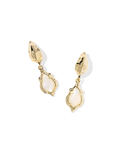 ADRIANA SCALLOP FRAME HUGGIE EARRINGS GOLD NATURAL MOTHER OF PEARL