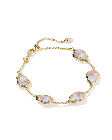 ADRIANA SCALLOP FRAME DELICATE CHAIN BRACELET GOLD LIGHT PINK IRIDESCENT ABALONE