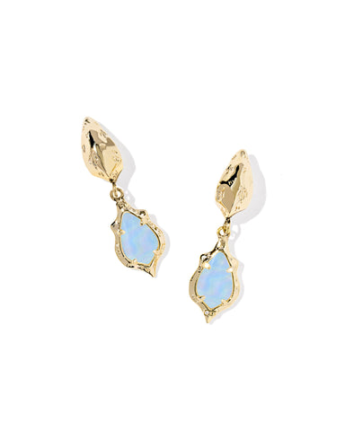 ADRIANA SCALLOP FRAME HUGGIE EARRINGS GOLD SKY BLUE IRIDESCENT ABALONE
