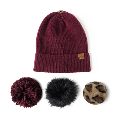 Britt's Knits Snap To It  Mix & Match Pom Hat - WINE
