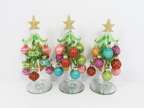 Handmade Glass Tree w/Balls, 3 Asst, Glass, 7.5"