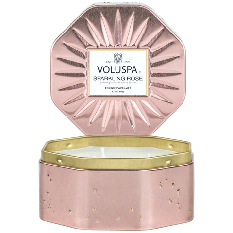 Sparkling Rose 3 Wick Octagon Tin Candle
