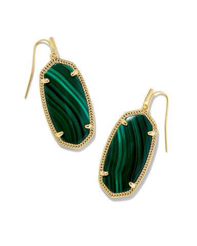 Elle Gold Drop Earrings in Green Malachite