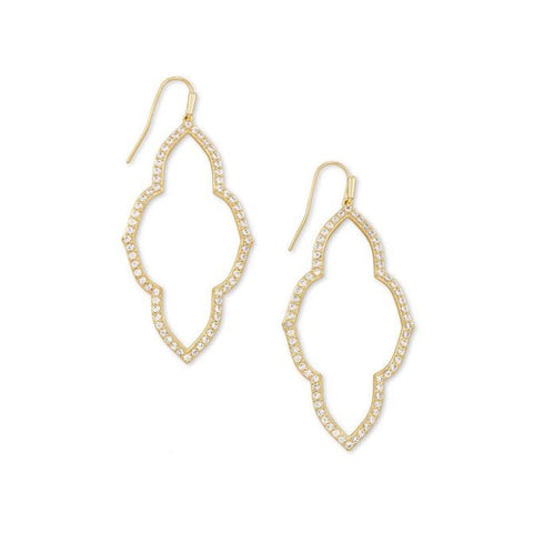 Abbie Gold Tone Open Frame Earrings in White Crystal