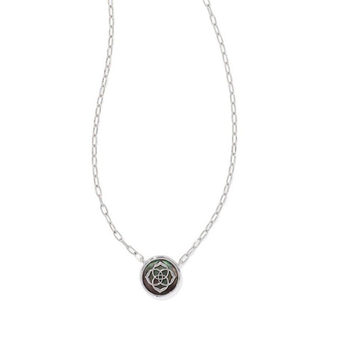 Stamped Dira Silver Tone Pendant Necklace in Black Mother of Pearl
