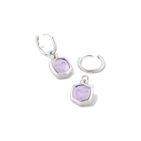Kendra Scott Davie Intaglio Rhodium Huggie Earrings in Lavender Opalite Butterfly