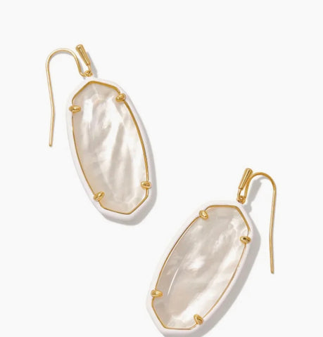 Kendra Scott-Elle Gold Enamel Framed Drop Earrings in Ivory Mix
