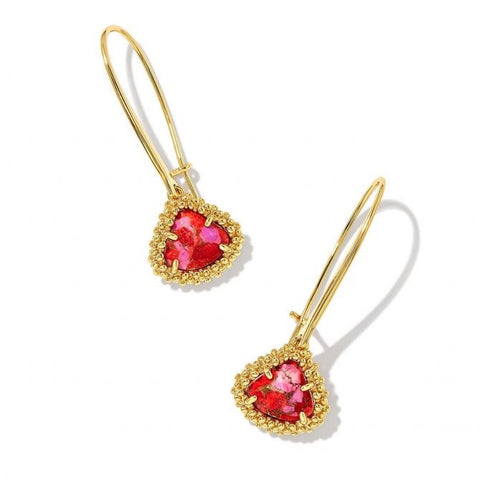 Framed Kendall Yellow Gold Plated Wire Drop Earrings in Red and Fuschia Magnesite