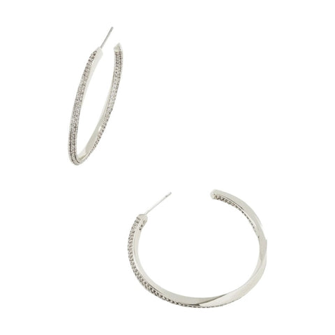 Ella Silver Hoop Earrings in White Crystal