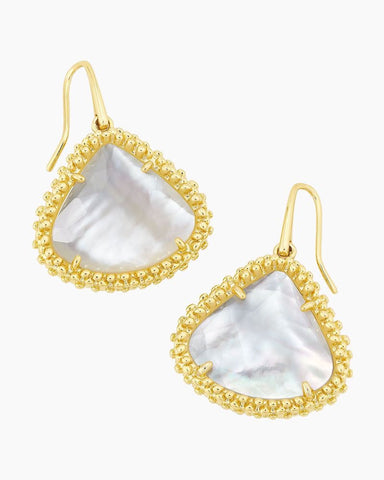 Framed Kendall Gold Large Drop Earrings in Ivory Mother-of-Pearl