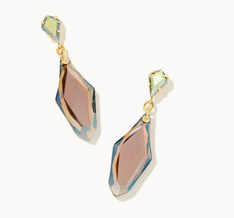 Kendra Scott- Alexandria Gold Statement Earrings in Gray Dichroic Glass