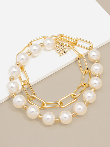 Pearl and Link Gold Bracelet